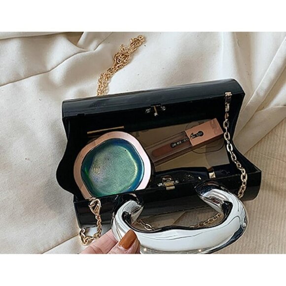 Acrylic Clutch Tote Bag for Women Silver Purse Hobo Bag Satchel Crossbody Bags - Picture 4 of 7